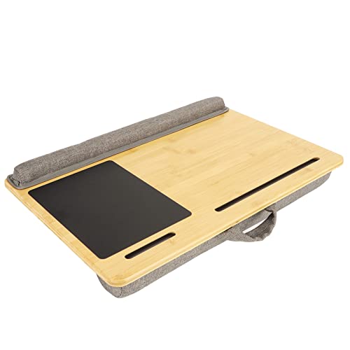 Laptop Desk with Built in Mouse Pad and Wrist Rest, for Laptops up to 18.5 Inch, Bamboo Lap Desk with Storage Pockets and Pillow Cushion