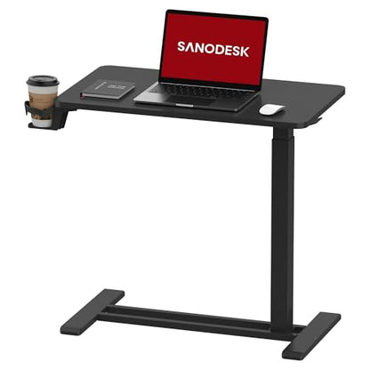 SANODESK Mobile Standing Desk with Hidden Wheels,Pneumatic Laptop Desk Rolling Computer Cart Movable Height Adjustable Small Sit Stand Desk for Home Office(27.6" W x 15.7" D, Black) - color: Black, size: 28x16