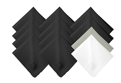 Microfiber Cleaning Cloth 12-Pack Individualy Packed (6"x 7") Glasses Cleaning Cloths for Eyeglasses Phone Computer Screen Laptop Camera Lenses (10 White, 1 Grey, 1 White) - color: 10 Black 1 Grey 1 White