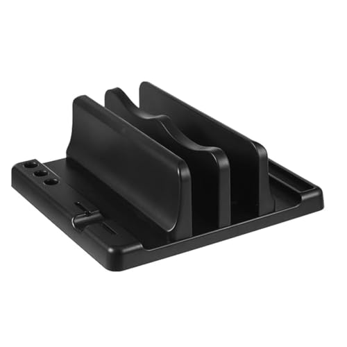 Luxshiny Vertical Laptop Stand Holder Dual Slots, Black Vertical Book Stand and Organizer, Space-Saving Desktop Rack for Office and Home Use