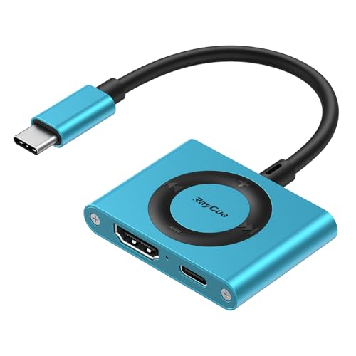 RayCue 2-in-1 USB C Hub, USB C to HDMI Adapter with HDMI 4K@60Hz & 100W PD Charging - Adapter for Laptop, MacBook, IPad (USB-C), iPhone 15/16, Tablets, Switch - color: Blue