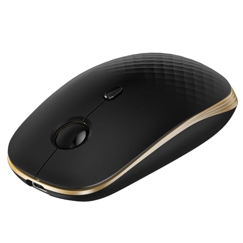 TECKNET Rechargeable Slim Portable Silent Computer 2.4 GHz Wireless Mouse | Lightweight Ambidextrous with Nano Receiver, 4000 DPI Optical Tracking 90-Day Battery Life, Compatible with PC, Mac, Laptop - color: Black gold
