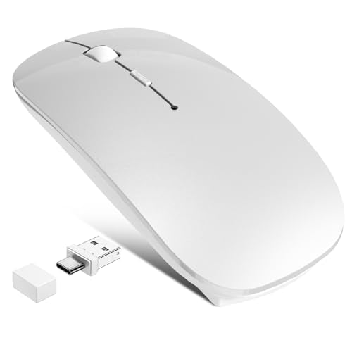 Bluetooth Wireless Laptop Mouse for MacBook Air iPad Mac, 2.4G Rechargeable Computer Mouse with Jiggler Mode, Silent Optical 2 Mode Bluetooth 5.2/3.0 & 2.4G USB-A/Type C Portable Mice, Silver - color: Wireless Bluetooth Mouse (Silver)