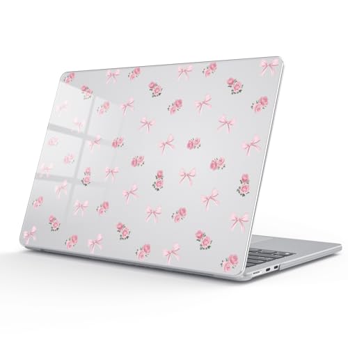 for MacBook Air 13.6 Inch Case M5/M4/M3/M2 2026-2022 Release A3449 A3240 A3113 A2681 Cute Floral Bow Aesthetic Design Crystal Clear Girly Case Laptop Protective Hard Shell Cover - color: Floral Bow