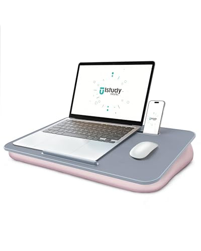 Lap Desk – Laptop Lap Desk with Cushion for Bed, Couch or Floor, Fits up to 17" Laptop, Built-in Slot, Non-Slip PVC Leather Top, Portable & Lightweight – Home Office, Istudyniture (Large, Beige) - color: Beige