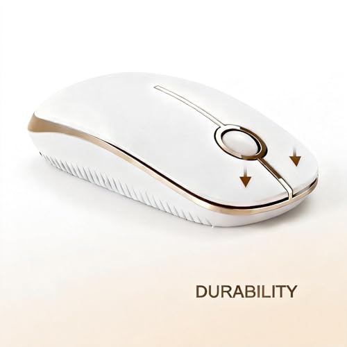 Unipows Wireless Mouse-2.4G Slim Portable Computer Mouse, White Gold | Nano Receiver, Less Noise Mobile Optical Mice for Notebook, PC, Laptop, Desktop - color: White and Gold