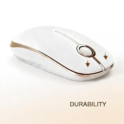 Unipows Wireless Mouse-2.4G Slim Portable Computer Mouse, White Gold | Nano Receiver, Less Noise Mobile Optical Mice for Notebook, PC, Laptop, Desktop - color: White and Gold