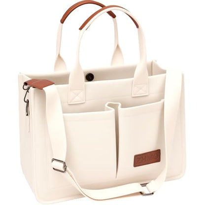 Canvas Tote Bag for Women,Women's Bags Crossbody Bags Work Laptop Tote Bag Large Handbags Purse for Travel Nurse Teacher - color: Beige With Compartments