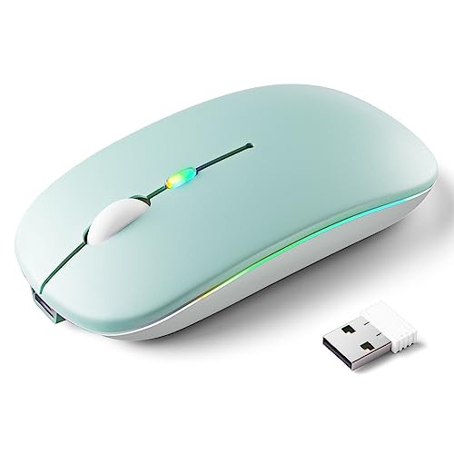 KANMABPC Wireless Bluetooth Mouse – Rechargeable, Silent, Dual Mode (Bluetooth 5.2 & USB) with LED Lights – Portable for Laptop, Desktop, & Tablet(Green) - color: green