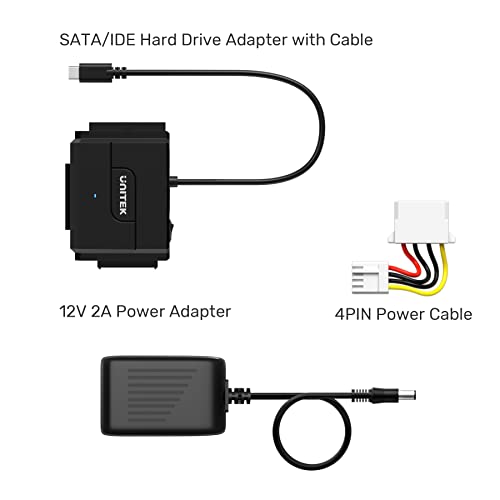 Unitek IDE/SATA USB-C 3.0 Adapter, Little Triangle, 10TB, 6Gbps, Tool-Free | Simultaneous 1 SATA + 1 IDE Access; For 2.5/3.5" IDE/SATA, Optical; Plug & Play, Hot-Swap, Auto Sleep; 12V Adapter Included - color: USB C