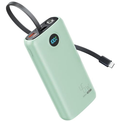 DIAMUAR Portable Charger 20000mAh 45W, Built in USB C Cable, 3W Flashlight | Fast Charging, Digital Display, 3 Ports, All-Day Power, Travel-Ready, for iPhone 17/16/15, Tablet, Laptop, Camping Essentials - color: Green