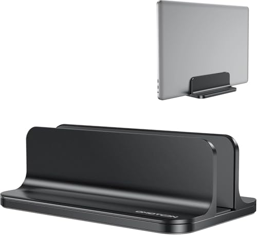 OMOTON Vertical Laptop Stand Holder, Desktop Aluminum Stand for MacBook with Adjustable Dock Size, Fits All MacBook, Surface, Chromebook and Gaming Laptops (Up to 17.3 inches),Black - color: Black