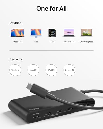 Belkin USB-C Hub 5-Port 4K HDMI 100W PD for MacBook, iPad, laptops & More | 10Gbps data transfer, 4K HDMI display support, compatible with MacBook, iPad Pro, Chromebook, and PC - style: 5-in-1 Display Hub