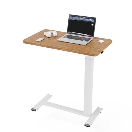 Ywin Hospital Bedside Table with Wheels, Pneumatic Lift, Light Rustic Brown | Wood top, 25-40in adjustable, 66lbs, rolling casters, mobile portable overbed table for bedside, home, patient care, medical - color: Light Rustic Brown, size: 28*16 in