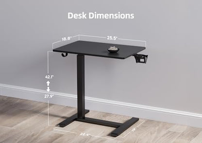 Claiks Mobile Standing Desk with Cup Holder Overbed Table 25.5" Black | Cup Holder, Rolling Adjustable Desk, Hidden Wheels, Gas Spring Lift, Side Hook, Easy Assembly, Hospital Use - color: Black