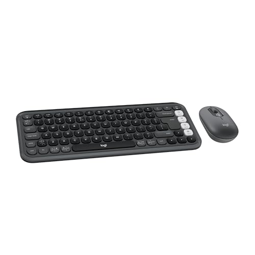 Logitech POP ICON Combo Keyboard and Mouse - Graphite and Off-White | Comfortable typing, programmable keys and buttons, quiet clicks, Bluetooth, easy-switch up to 3 devices - color: Graphite White, style: Combo