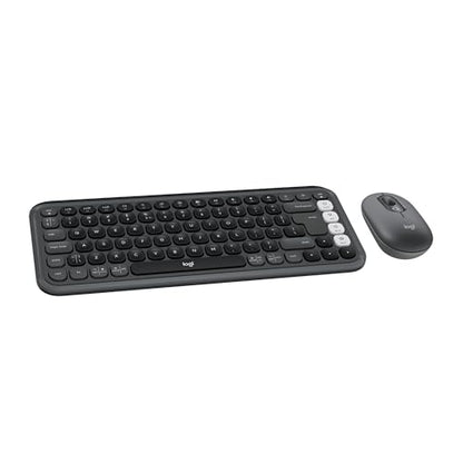 Logitech POP ICON Combo Keyboard and Mouse - Graphite and Off-White | Comfortable typing, programmable keys and buttons, quiet clicks, Bluetooth, easy-switch up to 3 devices - color: Graphite White, style: Combo