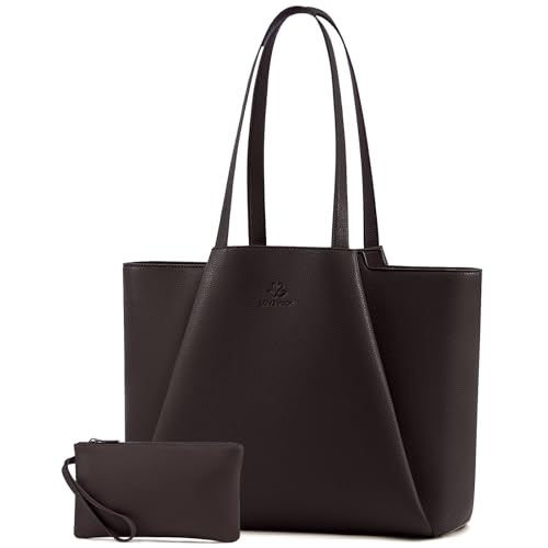 LOVEVOOK Laptop Tote for Women - 15.6 Inch Faux Leather Laptop Bag with Clutch, Large Capacity Office Purse Computer - color: Coffee, size: 15.6 inch