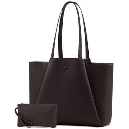 LOVEVOOK Laptop Tote for Women - 15.6 Inch Faux Leather Laptop Bag with Clutch, Large Capacity Office Purse Computer - color: Coffee, size: 15.6 inch