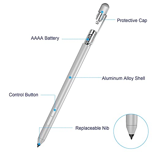 MPP 1.51 Pen for Surface Pro 11/10/X/9/8 300Day Battery Life Palm Rejection | Digital Pen for Surface, Surface Laptop/Book/Go/Studio, Kobo, 1024 Pressure, Precise Drawing & Note-Taking, Two Side Buttons - color: Silver