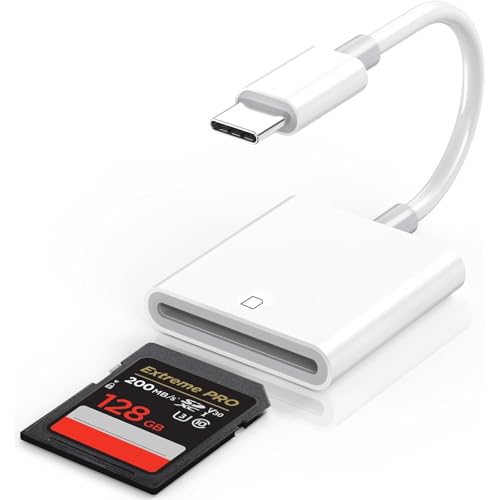 USB C SD Card Reader, Type C Digital Camera Adapter | White, Trail Game Camera Viewer, USB C Memory Card Reader for iPhone 17/16/15,iPad,MacBook,iMac,Galaxy,Android