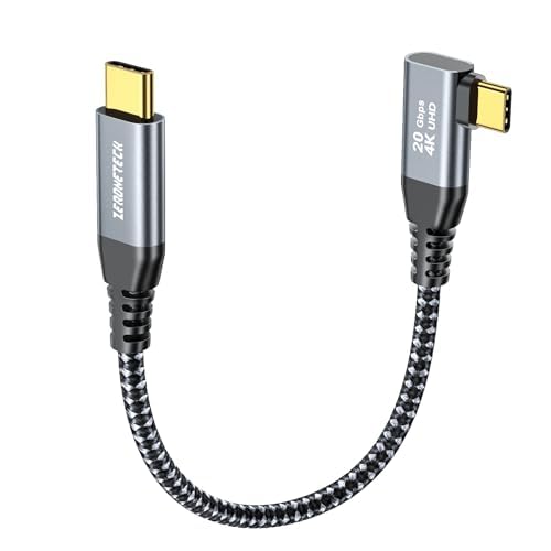 ZeroneTeck 6 inch USB C Cable 0.5FT, 20Gbps High Speed Data Transfer Short, Right Angle USB C 3.2 Gen 2×2 100W PD Charging, 4K@60Hz Type C Monitor Cable 90 Degree for iPhone17, MacBook, iPad, SSD, KYY - color: Black, size: 0.5FT, style: Right Angle