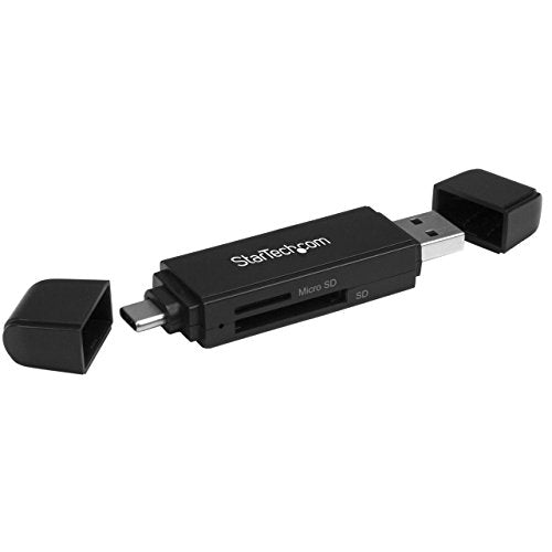 StarTech SD microSD Card Reader USB-C and USB-A 3.0 UHS-I (SDMSDRWU3AC) | SD/MMC, SDHC/SDXC/microSDHC, SD 3.01, 5Gbps, Dual USB-C/USB-A connectors, Protective caps, Activity LED - size: 0.4" x 0.8" x 3.1", style: Multi-Card