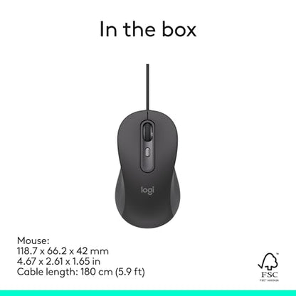 Logitech Signature Wired M520 L Optical Mouse for Business - Graphite | For Business, Optical, Plug-and-Play, Windows, Mac, Chrome, PC, Laptops