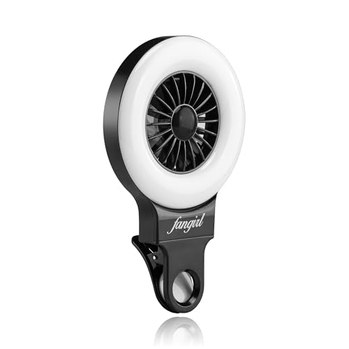 Fangirl by Remi: 2-in-1 Clip on Phone Fan and Selfie Ring Light (Black) - color: Black