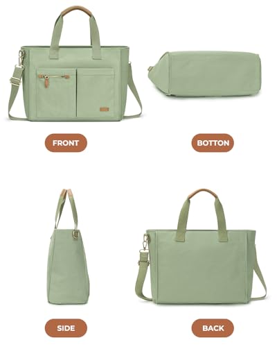 Tuwubi Canvas Tote Bag for Women, Large Tote Bag with Zipper & Compartments for Travel Work College Teacher Nurse - color: Muted Green
