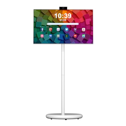 VLH 27" Smart Portable TV On Wheels | Cordless Rolling Touchscreen TV | 6GB RAM + 128GB Storage | EDLA-Certified Android 15 OS | Full Swivel Rotation | Voice Remote Control | 4K Camera - color: 27 inch White