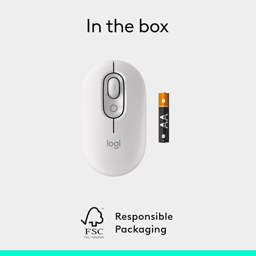 Logitech POP Mouse Compact and Portable Wireless Bluetooth Mouse- Off-White | Programmable buttons, quiet clicks, easy-switch between up to 3 devices, for laptop, tablet, and PC, portable design - color: Off White