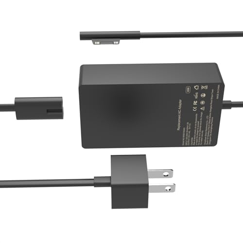 65W Surface Charger for Microsoft Surface Pro Windows Laptop Power Cord | Surface Pro 10, 9, 8, 7+, 7, 6, 5, 4, 3, X, Surface Laptop 6, 5, 4, 3, 2, 1, Surface Go/ Surface Book 3, 2, 1 AC Adapter - color: Deep Black