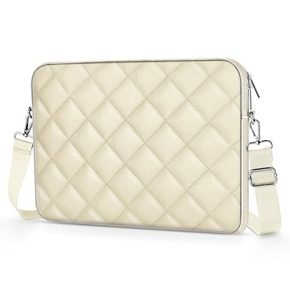 Puffy Quilted Laptop Sleeve with a Removable Shoulder Strap Compatible with MacBook Air 15 inch M2 A2941 2023/Pro 15 A1990 A1707, 15 Surface Laptop 5/4/3,Dell XPS 15,HP Stream 14 inch - color: Sleeve - Beige, size: 15 inch