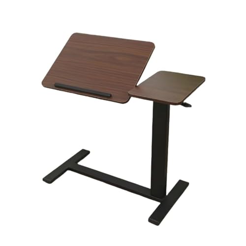 Overbed Bedside Desk with Hidden Wheels, Height Adjustable Rolling Laptop Stand, Tilting Over Bed Table for Bed Sofa, Mobile Bedside Table,Walnut - color: Walnut, style: Basic