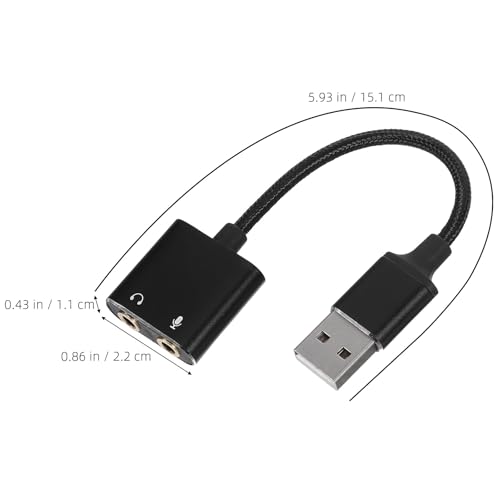 USB Audio Splitter and Headset Audio Adapter for PC and Laptop, External Sound Card Converter with Microphone Input, Black USB to Headphone Jack for Gaming and Communication