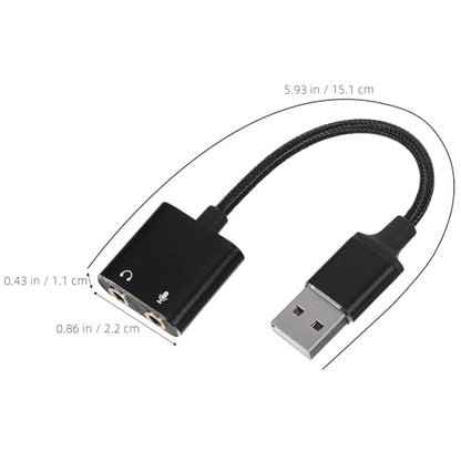 USB Audio Splitter and Headset Audio Adapter for PC and Laptop, External Sound Card Converter with Microphone Input, Black USB to Headphone Jack for Gaming and Communication
