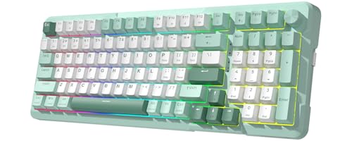 Redragon K742 Bluetooth Wireless Mechanical Gaming Keyboard with Knob | BT5.0/2.4GHz/USB C Creamy Keyboard with Number Pad for PC Computer, RGB Backlits, Hot-Swappable with Linear Switches (Green) - color: Green