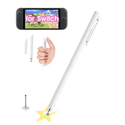 Fine Tip Pen for Nintendo Switch 2/Switch OLED/Switch Stylus – 5mm Disc Tip, Magnetic Stylus Retractable Capacitive Pencil for Samsung Android Tablet & iOS Touchscreens (White) - color: White