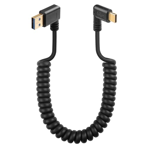 SinLoon 90 Degree USB Type C Spring Cable 5Gbps Retractable USB3.0 to USB C Charging Cable and Data Transfer for Phone, Tablet, Other USB C Devices (Right) - style: Right