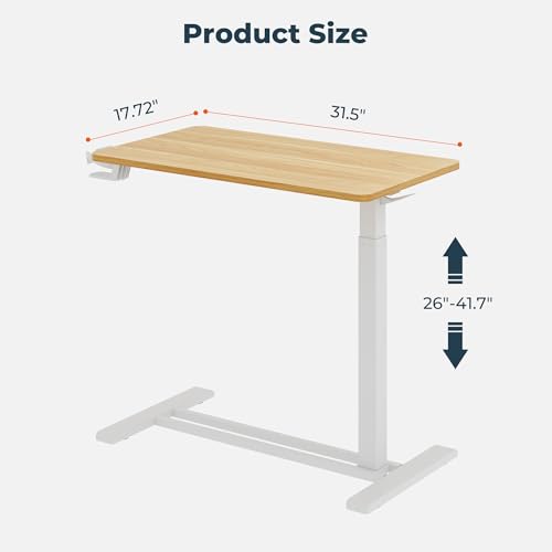 32''Large Medical Overbed Bedside Table with Wheels,Rolling Table | 31.5''x17.7'' Maple Pneumatic Tilting Desktop,Overbed Table with Hidden Casters for Hospital Use - color: Maple, size: Large