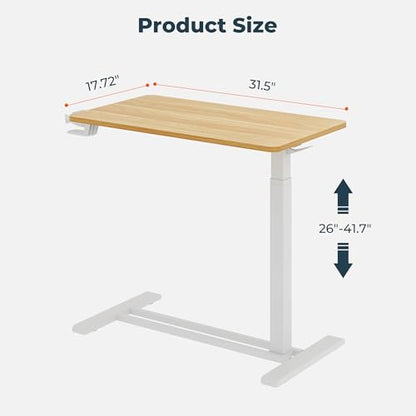 32''Large Medical Overbed Bedside Table with Wheels,Rolling Table | 31.5''x17.7'' Maple Pneumatic Tilting Desktop,Overbed Table with Hidden Casters for Hospital Use - color: Maple, size: Large