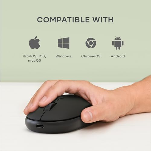 Satechi OntheGo Bluetooth Mouse with USB C Rechargeable Battery, Connect up 3 Devices, Compact and Portable Wireless Mouse for Laptop, Computer, Tablet – Black - color: Black