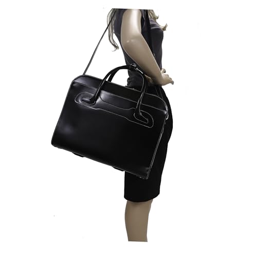McKleinUSA McKlein WILLOWBROOK, 17" Leather Detachable -Wheeled Ladies' Laptop/Computer & Tablet Business Briefcase Bag/Women's Rolling Overnight Travel Bag, Removable trolley case - color: Black, size: 18"x8.75"x14.5"