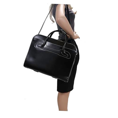 McKleinUSA McKlein WILLOWBROOK, 17" Leather Detachable -Wheeled Ladies' Laptop/Computer & Tablet Business Briefcase Bag/Women's Rolling Overnight Travel Bag, Removable trolley case - color: Black, size: 18"x8.75"x14.5"
