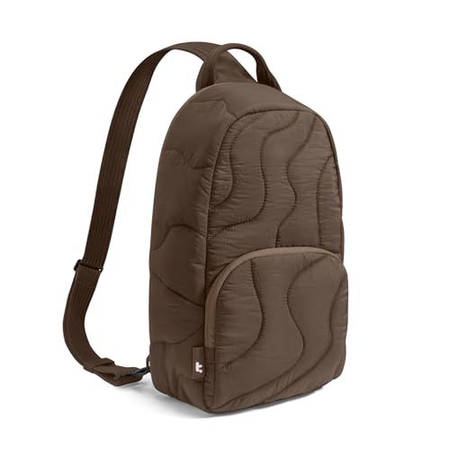 tomtoc 10L Puffy Sling Backpack with Padded Compartment for MacBook Neo A18 | Lightweight Quilted Crossbody Bag for 11-inch iPad Air/Pro, Nintendo Switch 2, Puffer Travel Chest Daypack for Women Girls - color: Earthshade