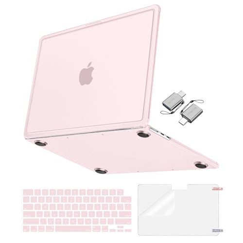 MOSISO Compatible with MacBook Air 13 inch Case M5 M4 M3 M2 2026-2022 | 4 in 1 Kit Anti-Crack&Reinforced Corner Defense Hard Shell for MacBook Air 13.6 Case, A3449 A3240 A3113 A2681, Pink - color: Pink