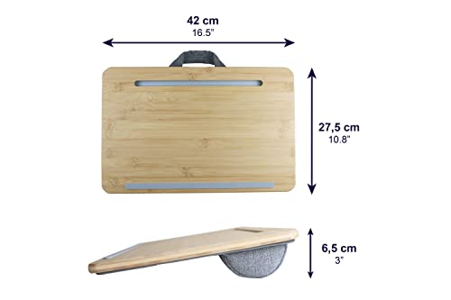 PEPE Mobility Wooden Portable Lap Laptop Desk with Pillow Cushion, Fits up to 15.6 inch Laptop, with Anti-Slip Strip and Handle, Natural Bamboo