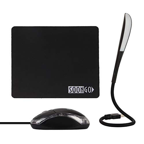 SOON GO Mini Mouse Pad Kids Mice for Laptop USB LED Light 3 in 1 Gift Combo Mouse Pad Non-Slip Rubber Base USB Reading Lamp with Dimmable Touch Switch and Flexible Gooseneck for Laptop Home Office - color: blacker
