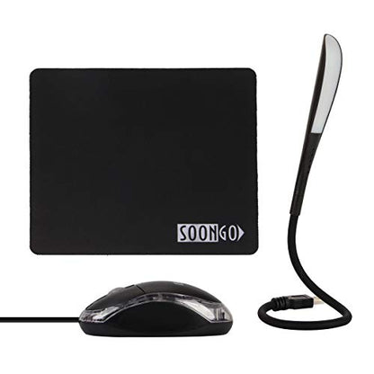 SOON GO Mini Mouse Pad Kids Mice for Laptop USB LED Light 3 in 1 Gift Combo Mouse Pad Non-Slip Rubber Base USB Reading Lamp with Dimmable Touch Switch and Flexible Gooseneck for Laptop Home Office - color: blacker
